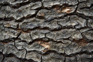 A detailed close-up view of the textured surface of tree bark, showcasing the intricate patterns and rough texture