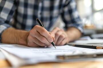 A person sitting and writing on a piece of paper with a pen - Powered by Adobe