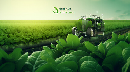 tractor in field Modern Smart farming green plant product agriculture greenhouse vegetable cultivation hydroponic growing system of vegetables in a greenhouse - obrazy, fototapety, plakaty
