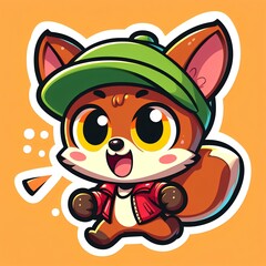 Naklejka premium A cartoon sticker of a energetic squirrel character wearing a green visor, squirrel sticker, animal sticker