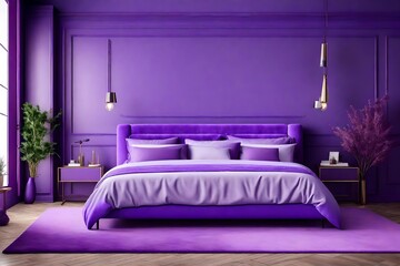  An empty lavender wall and a purple velour bed