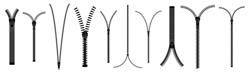 Zipper. Closed and open zip set. Vector