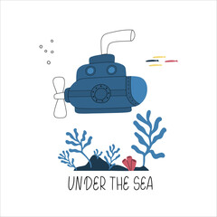 Vector illustration with submarine