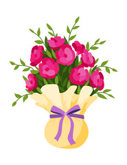 Flower bouquet icon. Cartoon blooming bunch of plants for vase or pots. Colorful meadow greenery, garden flowers.  beautiful flat decorative floral bud composition