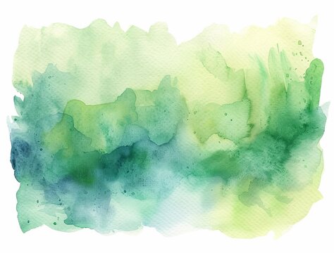 Watercolor soft green stain color wash isolated on white background, clip art style