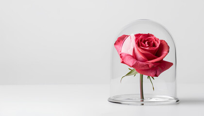 rose covered with glass cover on white background