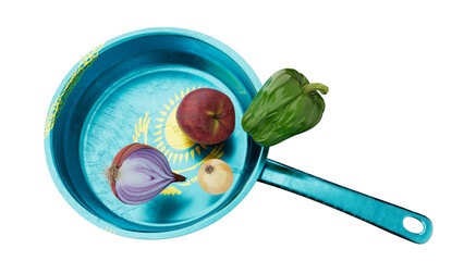 Kazakh Flag-Inspired Frying Pan with Nutrient-Rich Vegetables - 767126420