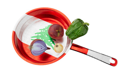 Colorful Lebanese Flag-Design Frying Pan with Fresh Produce - 767126422