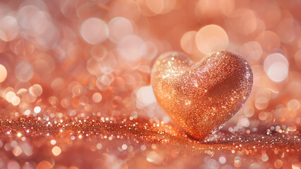 Obraz premium Glittering heart on a romantic bokeh background, love and Valentine's Day concept.