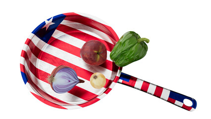 Fresh Ingredients on Cooking Pan with Puerto Rican Flag Colors - 767126434