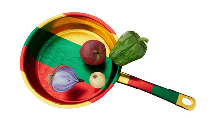 Vibrant Vegetables on Skillet with Lithuanian Flag Colors as Backdrop - 767126456