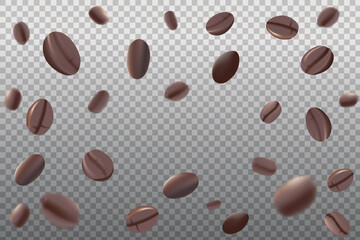 Coffee beans falling in realistic vector
