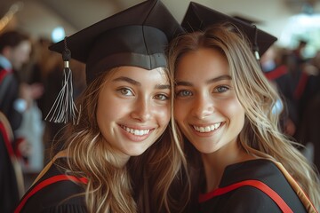 college graduates joyfully face the camera, celebrating their achievements with radiant smiles - obrazy, fototapety, plakaty