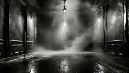 Fotobehang the dramatic entrance of a mysterious dark fog into a room, its presence evoking a sense of foreboding and intrigue as it swirls and billows, hinting at the secrets and mysteries that lie beyond. © Asad