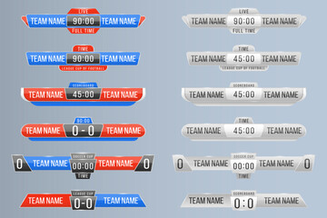 Scoreboard broadcast template and lower titles for football and soccer, vector illustration