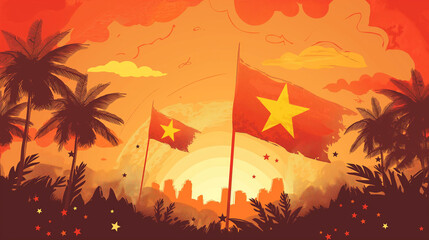 Illustration of the independence day of Vietnam with Vietnam independence symbols.