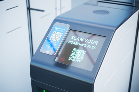 Smartphone Being Scanned for Boarding at Electronic Airport Gate Entry