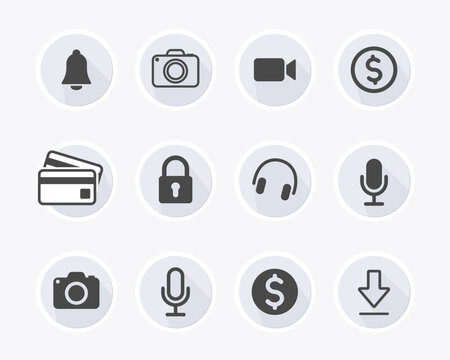 grey app icon set, social media covers, digital vector icons