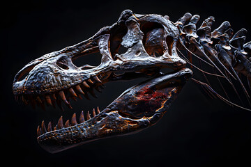 Tyrannosaurus Rex Skull Profile on Black Background