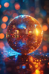 Obraz premium Mirrored disco ball shines under various lights, creating dazzling reflections and transforming spaces into vibrant dance floors.