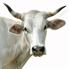 Naklejka premium White cow tilting head looking forward background High quality photo