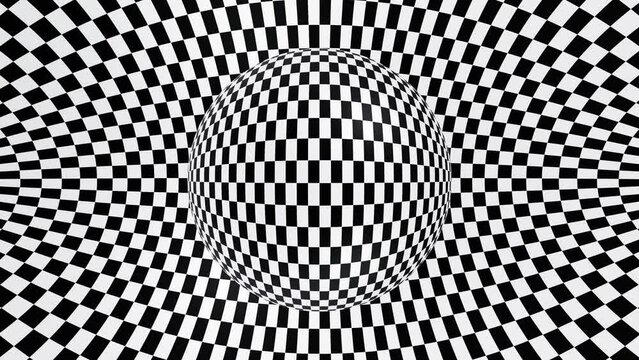 Black and white moving checker sphere optical illusion