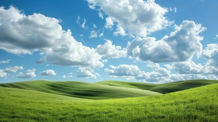 Fototapeta premium Panoramic View of a beautiful green Field and a Cloudy Sky