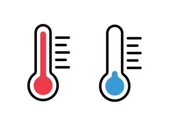 thermometer icon cold and heat, temperature scale symbol, cool and hot weather sign, simple isolated vector image