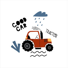 Kids card with cute tractor