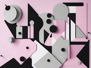 Collage minimalista con papeles de colores en tonos, rosa, gris, negro y blanco. Estilo vintage y cubista. Ai Generativa
