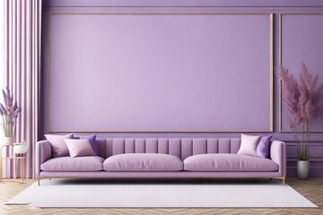 Livingroom mockup with a lavender wall and dusty pale lilac color pillows