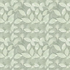Delicate Tone on Tone Green Leaf Seamless Background