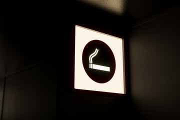 Glowing No Smoking Sign Against a Dark Background in a Public Space