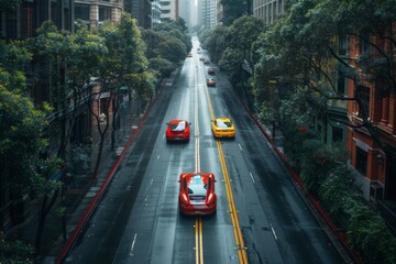 Cars on a city road