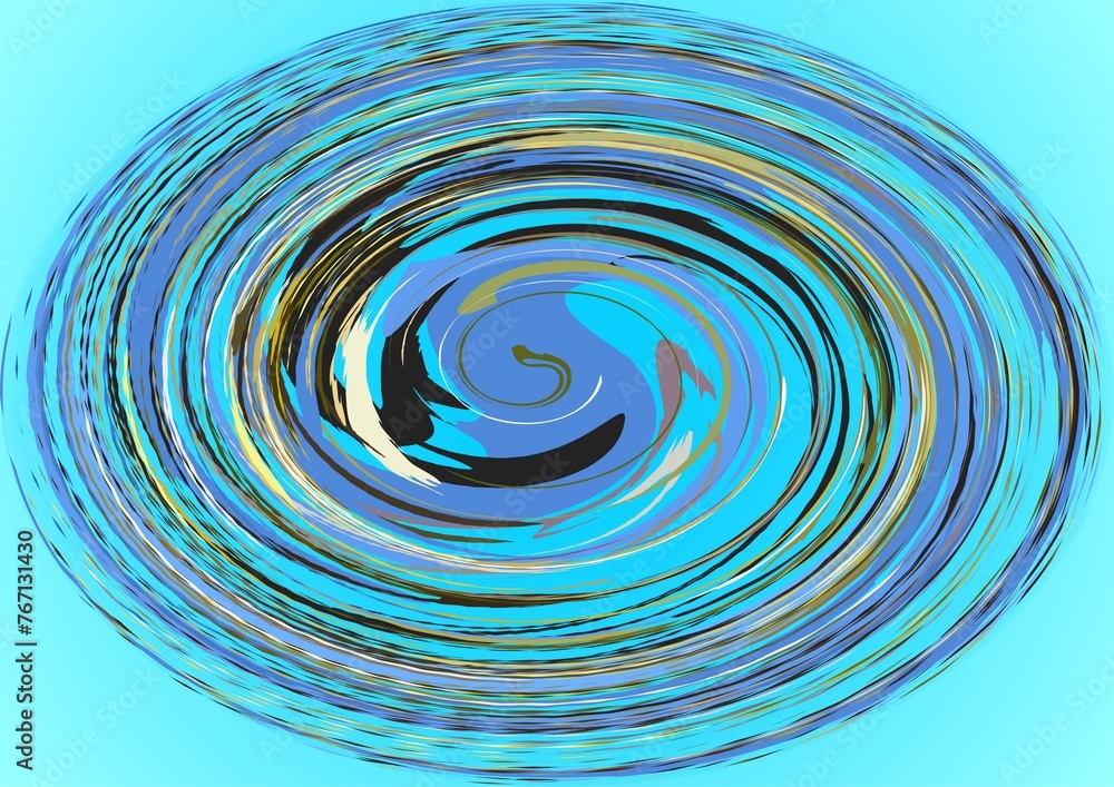 Poster vortex with blue and turquoise colors - graphic abstraction with effect of depth of space, motion, r