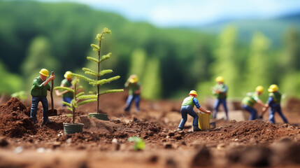 Eco sustainable corporate miniature macro photography tilt shift lens green friendly clean energy earth world future environment business emissions safety CSR responsibility friendly carbon neutral - obrazy, fototapety, plakaty