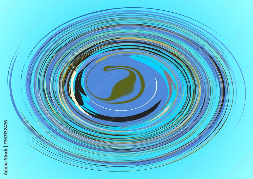 Poster vortex with blue and turquoise colors - graphic abstraction with effect of depth of space, motion, r