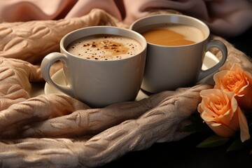 a cozy corner in a local coffee shop, with steaming mugs of aromatic coffee and a serene atmosphere inviting patrons to unwind and find solace in the moment - obrazy, fototapety, plakaty