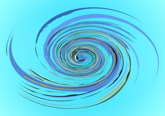 Vortex with blue and turquoise colors - graphic abstraction with effect of depth of space, motion, rotation and 3D concave. Topics: mixing colors, texture, pattern, wallpaper, computer art, background
