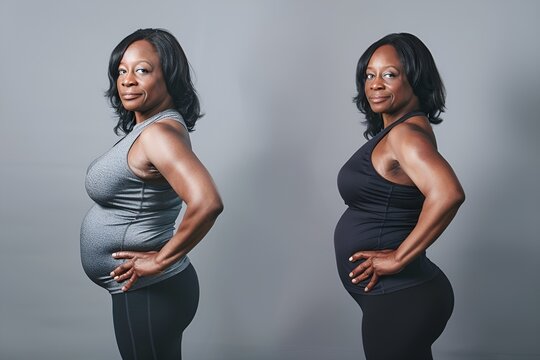 Before and After photos of a middle-aged black woman losing weight