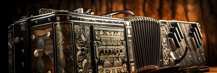 Vintage Accordion: A Tribute to the Rich History of Music - Stock Photo - obrazy, fototapety, plakaty