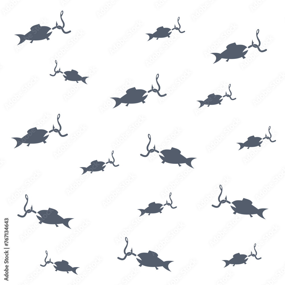 Poster fish on hook icon isolated seamless pattern on white background