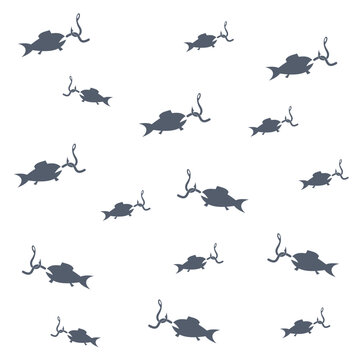 Fish on hook icon isolated seamless pattern on white background
