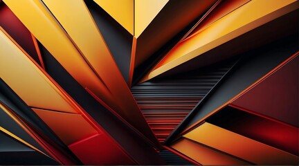 Yellow orange red abstract background for design. Geometric shapes. Triangles, squares, stripes, lines. Color gradient. Modern, futuristic. Light dark shades. Web banner.

