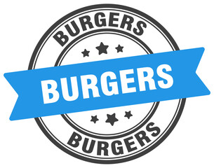 burgers stamp. burgers label on transparent background. round sign