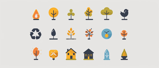 A set of minimalist vector icons representing various environmental concepts.