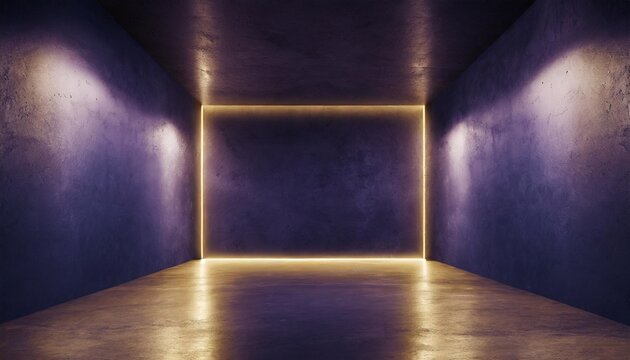 empty retro neon dark grunge concrete blue purple glowing room with space for text background modern elegant concept 3d rendering