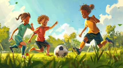 Junior Football Training, Kids Engaged in Soccer Practice Session - obrazy, fototapety, plakaty