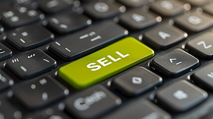 Black keyboard with a green SELL button in the focus