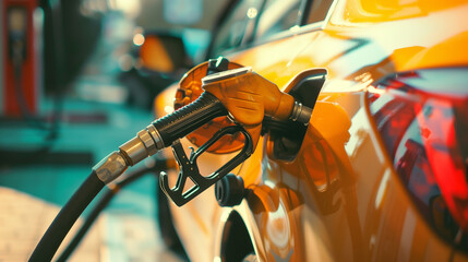 close up of filling petrol in car fuel tank